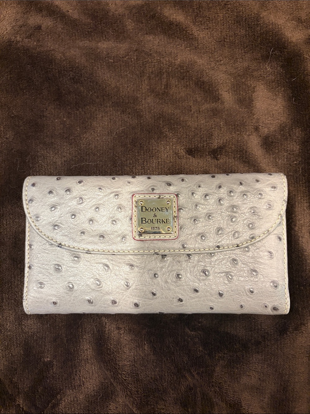Dooney & Bourke Ivory Ostrich-Embossed Leather Wallet with Gold Plaque